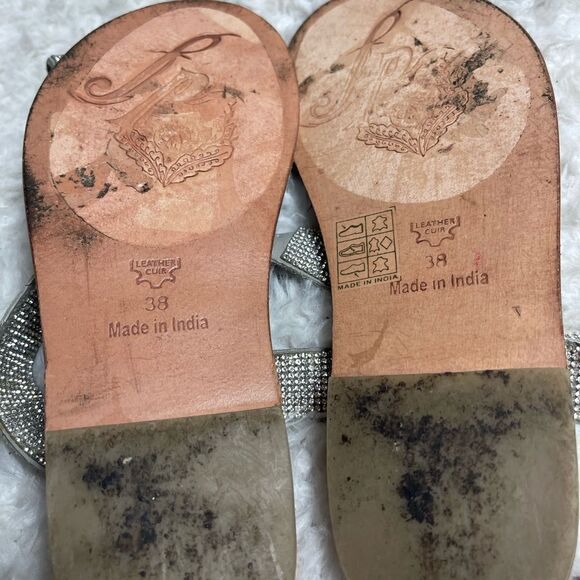 Free People Sunset Cruise Leather Sandals Silver Rhinestones ankle strap SZ7.5 - Picture 8 of 8